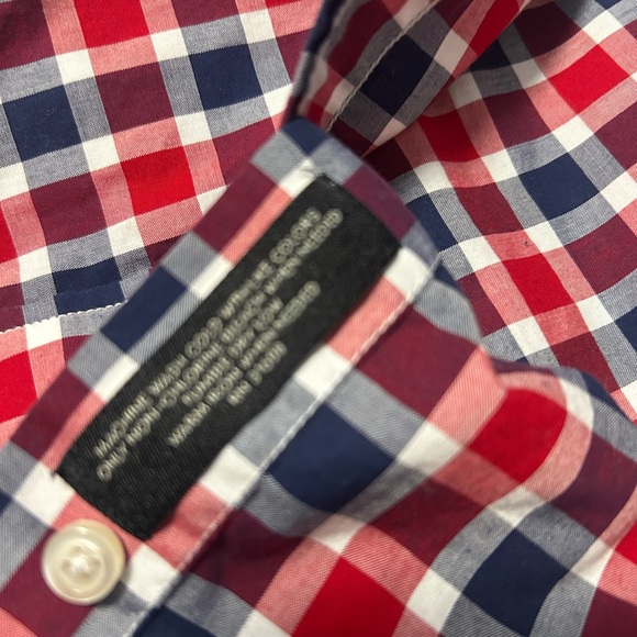 Men’s Jos A Bank Executive Collection Sz Large Red Navy Checkered Dress Shirt - Picture 8 of 11